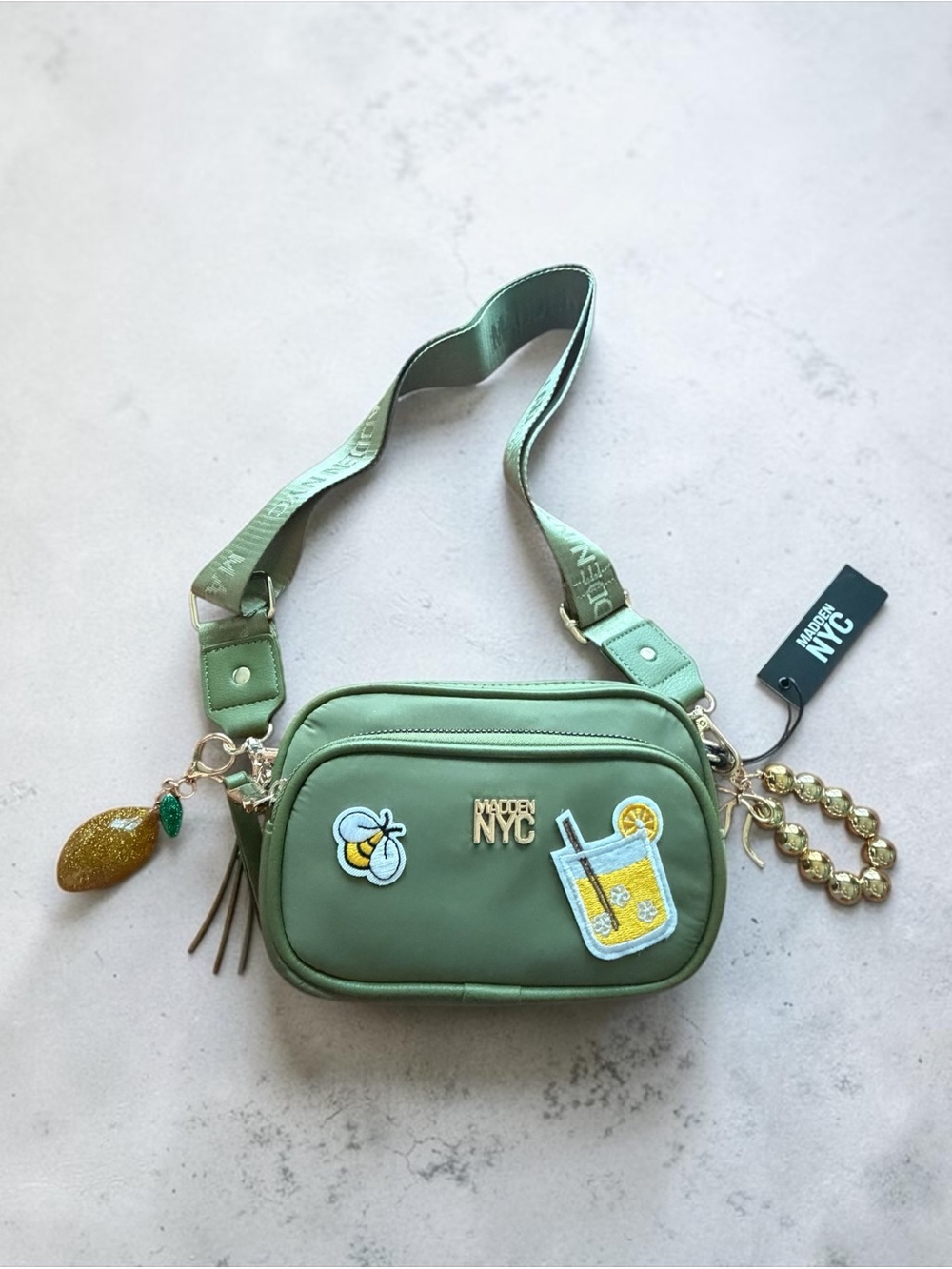 Steve Madden Sage Green Crossbody Bag with Yellow Lemon & Bee Accents